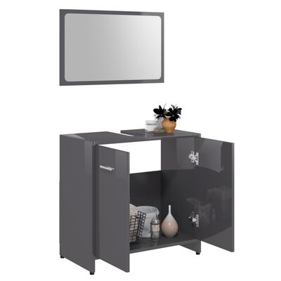 vidaXL Bathroom Furniture Set High Gloss Grey Chipboard