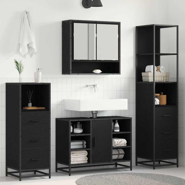 vidaXL Bathroom Furniture Set 3 pcs Black Oak Engineered Wood