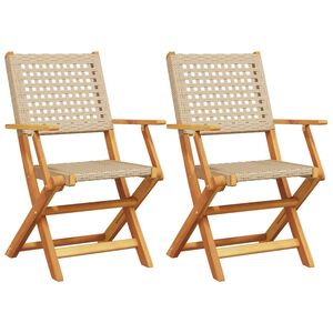 vidaXL Folding Chairs 2 pcs Beige Solid Wood Acacia and Poly Rattan