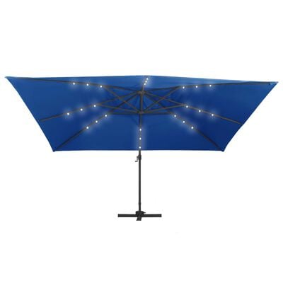 vidaXL Cantilever Umbrella with LED Lights and Aluminium Pole 400x300 cm Azure blue