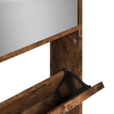 vidaXL Shoe Cabinet with Mirror 4-Layer Smoked Oak 63x17x134 cm
