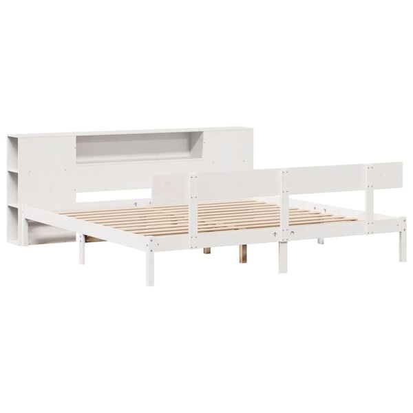 vidaXL Bookcase Bed without Mattress White 180x200 cm Super King Solid Wood Pine