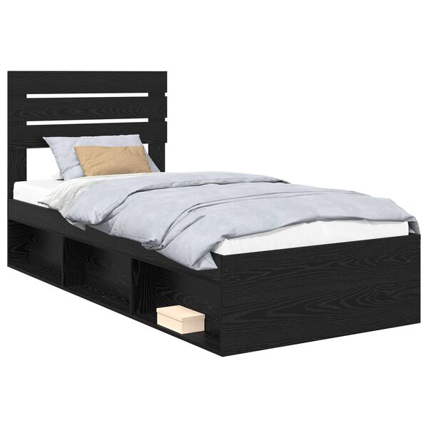 vidaXL Bed Frame with Headboard Black 90 x 190 cm Solid Pine Wood