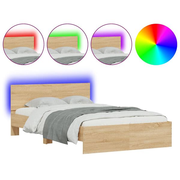 vidaXL Bed Frame with Headboard and LED Sonoma Oak 140x200 cm