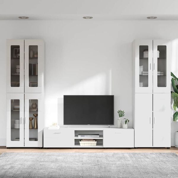 vidaXL TV Cabinet Set with Drawer High Gloss White Engineered Wood