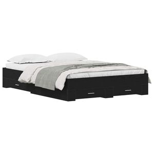 vidaXL Bed Frame with Drawer Black Oak 160 x 200 cm Engineered Wood