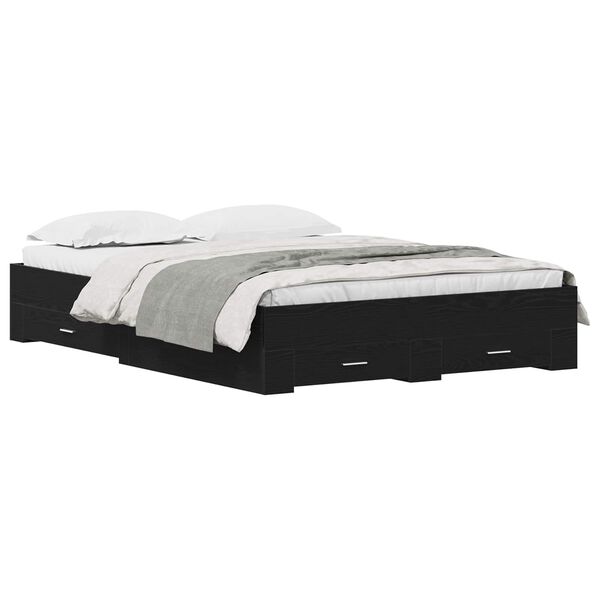 vidaXL Bed Frame with Drawer Black Oak 160 x 200 cm Engineered Wood