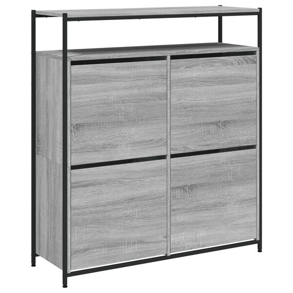 vidaXL Shoe Cabinet with 4 Flip-Drawers Grey Sonoma 100x34x112 cm
