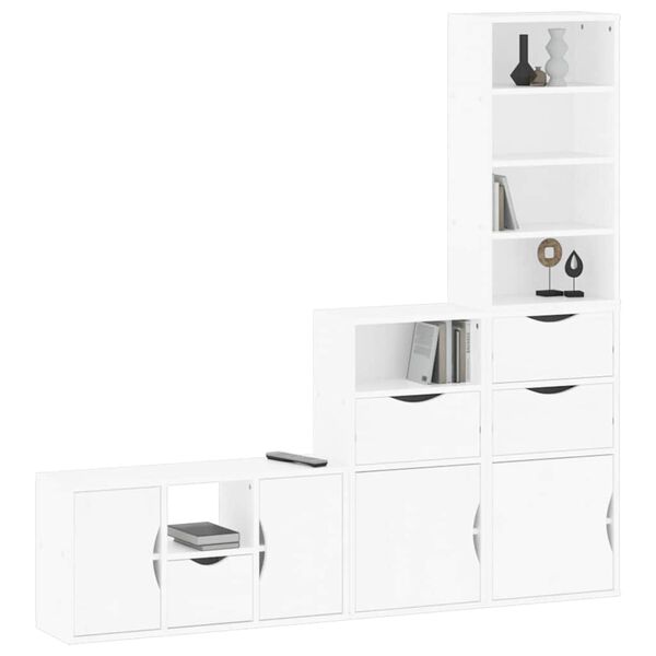 vidaXL 4 Piece TV Units with Storage ODDA White Solid Wood Pine