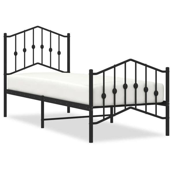 vidaXL Metal Bed Frame without Mattress with Footboard Black 75x190cm