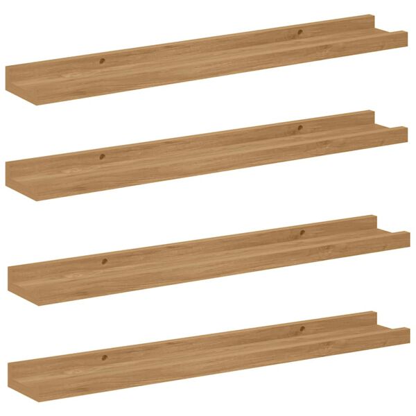 vidaXL Wall Shelf with Shelf 4 pcs Brown 60 x 9 x 3 cm Engineered Wood