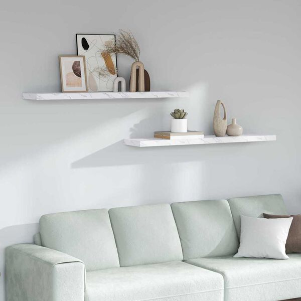 vidaXL Wall Shelf 2 pcs White Marble 120 x 23.5 x 4 cm Engineered Wood