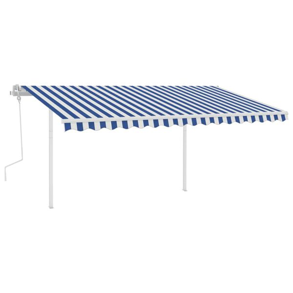 vidaXL Manual Retractable Awning with LED 4.5x3 m Blue and White