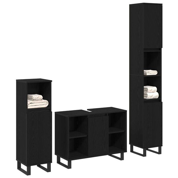 vidaXL Bathroom Furniture Set with Storage 3 pcs Black Engineered wood