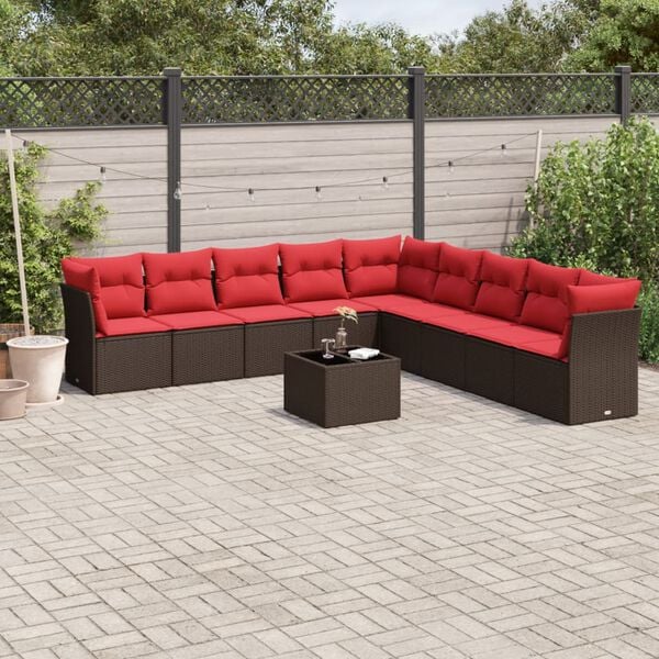 vidaXL 10 Piece Garden Sofa Set with Cushions Brown Poly Rattan
