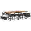 vidaXL 15 Piece Garden Dining Set with Cushions Black Poly Rattan