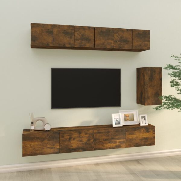 vidaXL 6 Piece TV Cabinet Set Smoked Oak Engineered Wood