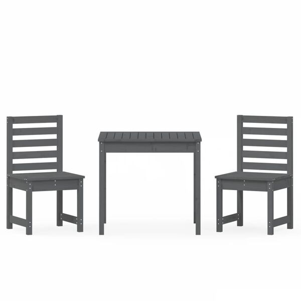 vidaXL 3 Piece Garden Bistro Set Grey Solid Wood Pine