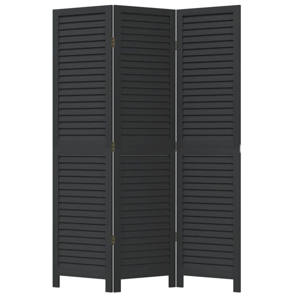 vidaXL Room Divider 3 Panels Black Solid Wood Paulownia