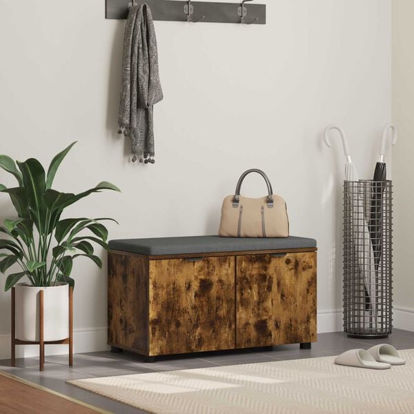 vidaXL Hall Bench with Cushion with Storage Smoked Oak 80 x 46 x 46 cm