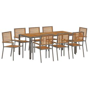 vidaXL Garden Dining Set 9 pcs Grey and Brown Poly Rattan