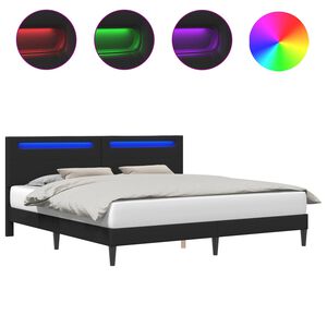 vidaXL Bed Frame with LED Strip Lights Black 180 x 200 cm Faux Leather