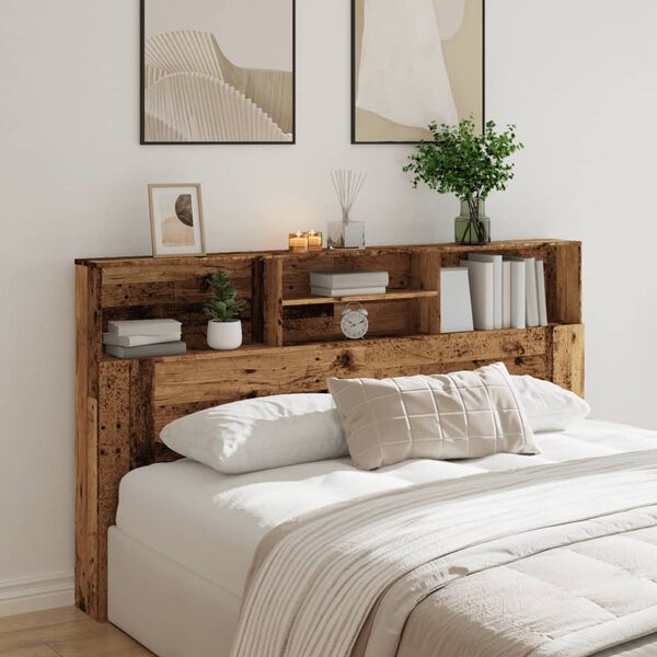 vidaXL Headboard Cabinet Old Wood 180x19x103.5 cm Engineered Wood