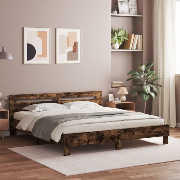 vidaXL Bed Frame without Mattress Smoked Oak 200x200 cm