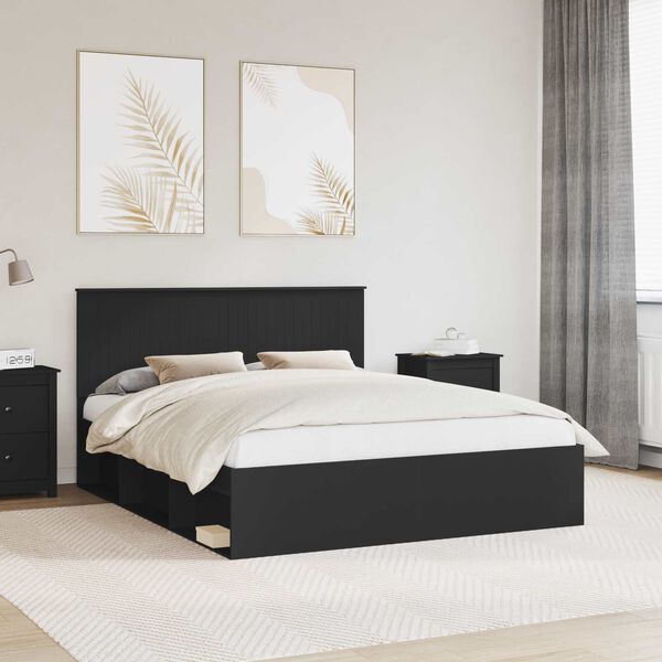 vidaXL Bed Frame with Headboard Black 160 x 200 cm Solid Pine Wood