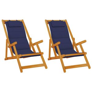 vidaXL Beach Chair with Cushion Folding 2 pcs Brown Solid Acacia Wood