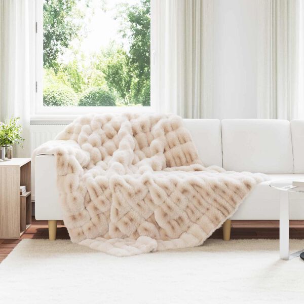 vidaXL Faux Rabbit Fur Blanket Olite Beige 150 x 220 cm Polyester