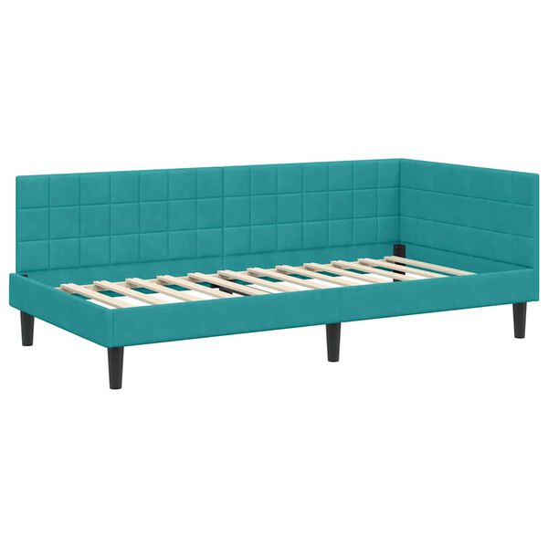 vidaXL Corner Bed Frame with Headboard Turquoise 90 cm x 200 cm Velvet