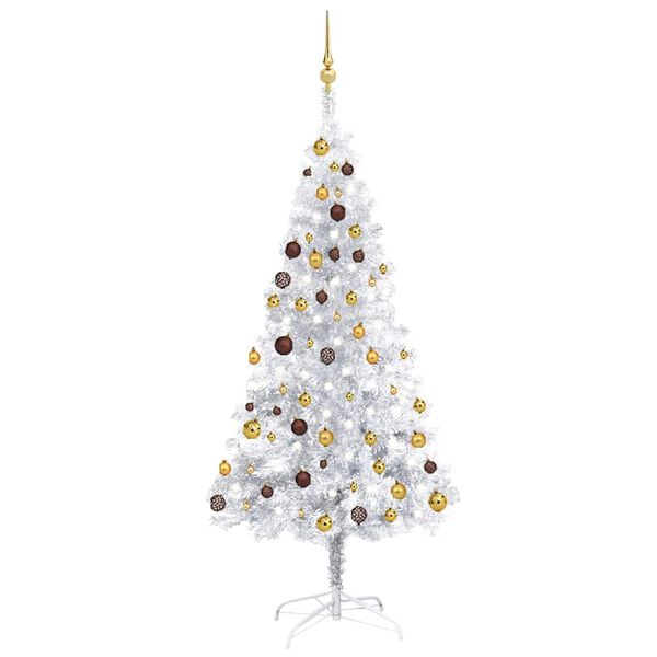 vidaXL Artificial Pre-lit Christmas Tree with Ball Set Silver 180 cm PET