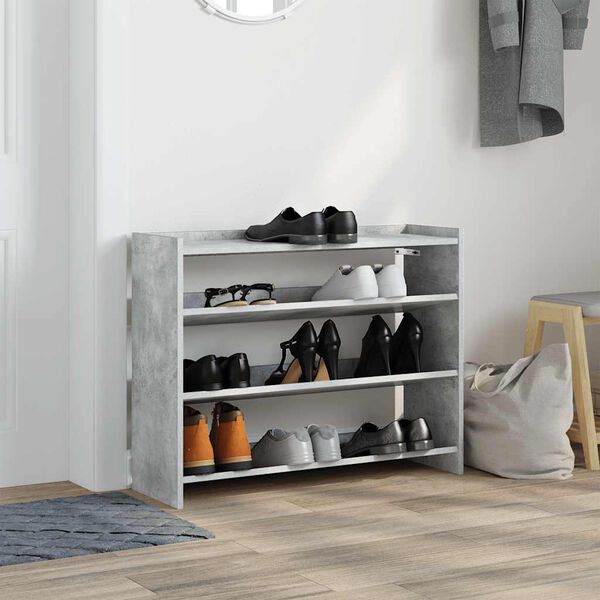 vidaXL Shoe Rack Concrete Oak 80x25x62 cm Engineered Wood