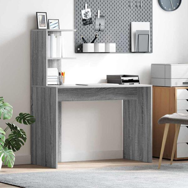 vidaXL Desk with Shelf Grey Sonoma 102 x 50 x 124 cm Engineered Wood