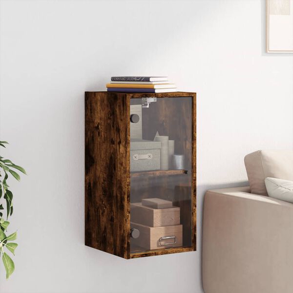 vidaXL Wall Cabinet with Glass Doors Smoked Oak 35x37x68.5 cm