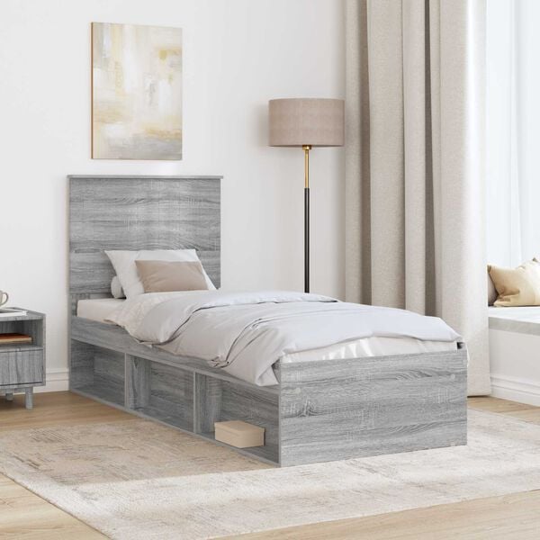 vidaXL Bed Frame Grey Sonoma 75 x 190 cm Solid Pine Wood