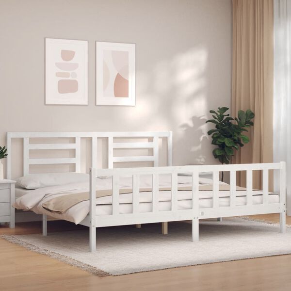 vidaXL Bed Frame without Mattress White Super King Size Solid Wood Pine