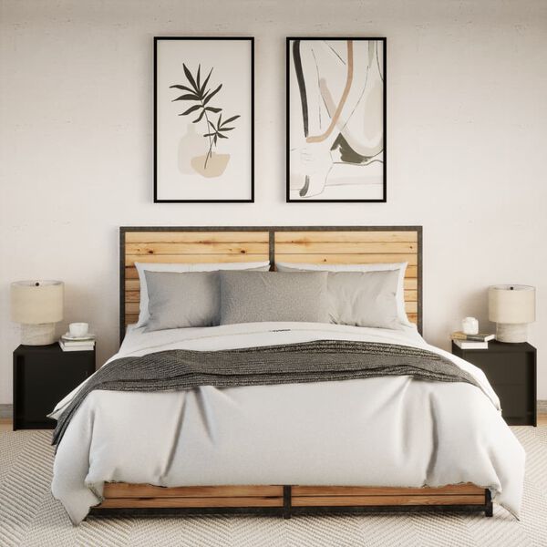 vidaXL Bedside Cabinets with LED Lights 2 pcs Black Engineered Wood