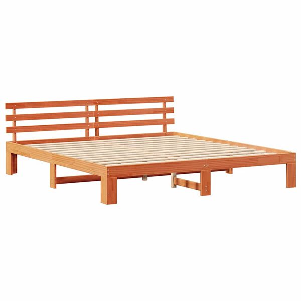 vidaXL Bed Frame with Headboard Wax Brown 180 x 200 cm Solid Pine Wood