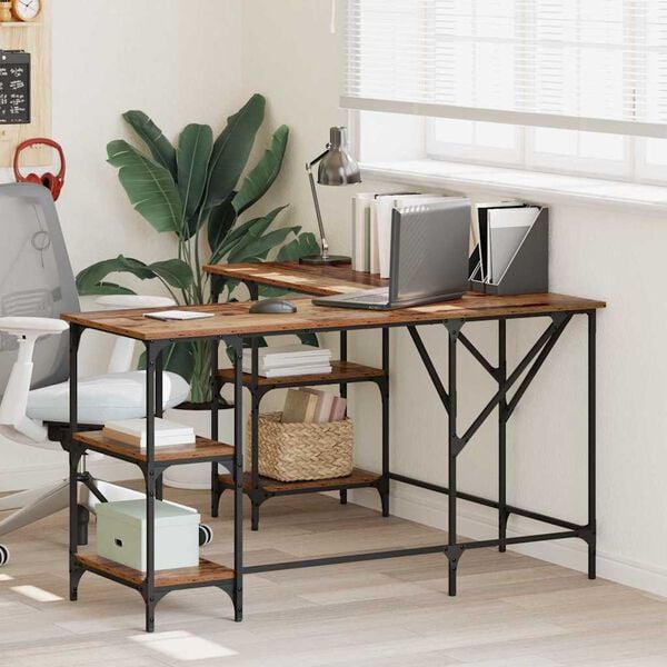 vidaXL Desk Old Wood 139 x 139 x 75 cm Engineered Wood