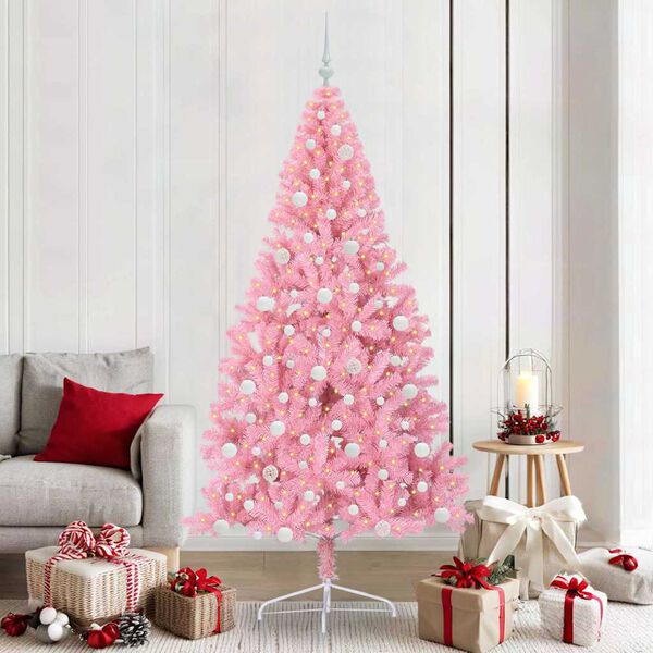 vidaXL Artificial Pre-lit Christmas Tree with 300 LEDs Pink 210 cm PVC