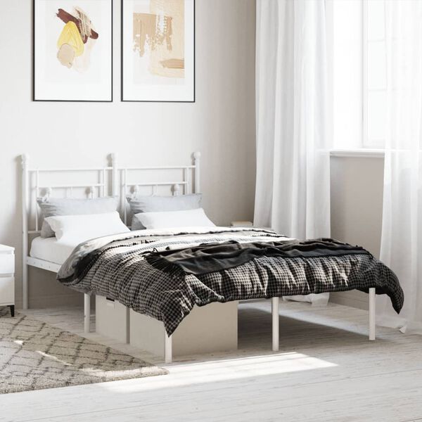 vidaXL Metal Bed Frame without Mattress with Headboard White 120x190cm