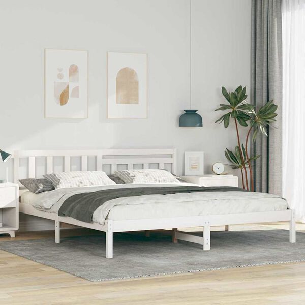 vidaXL Bed Frame with Headboard White 200 x 200 cm Solid Pine Wood