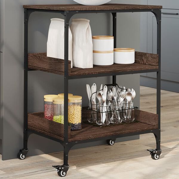 vidaXL Kitchen Trolley Brown Oak 60x41x80.5 cm Engineered Wood