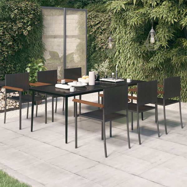 vidaXL 7 Piece Garden Dining Set Black