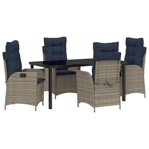 vidaXL Garden Dining Set with Cushion 5 pcs Grey and Black Rattan