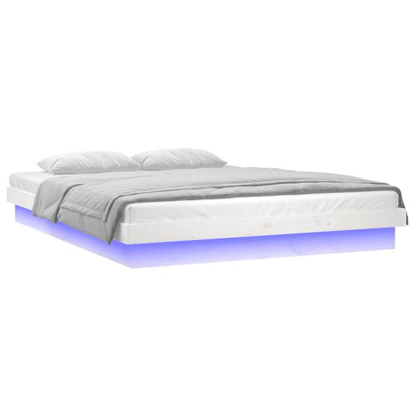 vidaXL LED Bed Frame without Mattress White Double Solid Wood