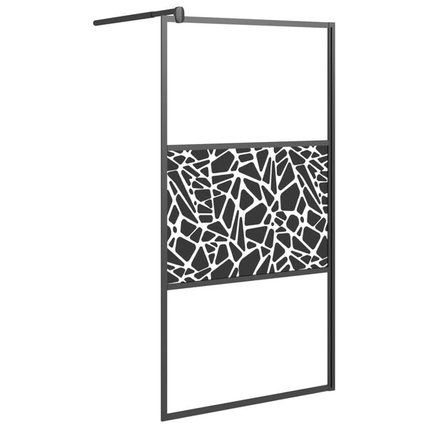 vidaXL Walk-in Shower Wall 100x195cm ESG Glass with Stone Design Black