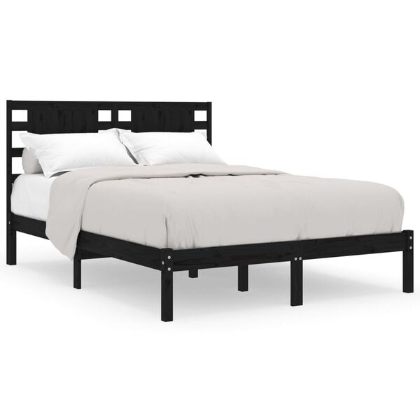 vidaXL Bed Frame without Mattress Black 140x190 cm Solid Wood Pine
